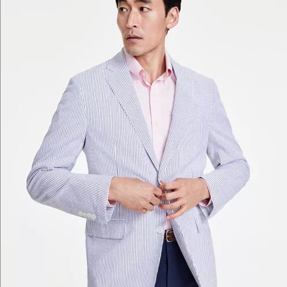 Brooks Brothers Blazer Mens Blue Seersucker 2-Button Sport Coat Jacket Size 37S
